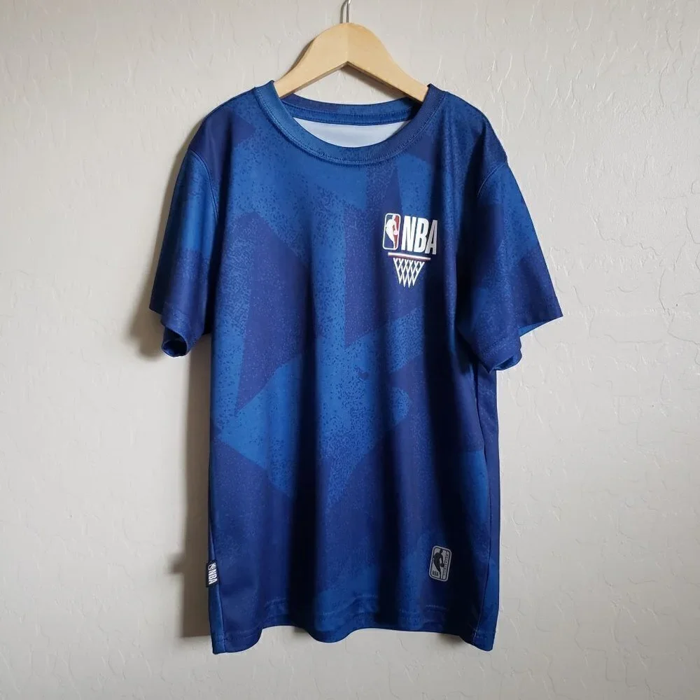 NBA Kid's Short Sleeve Crew Neck Basketball Tee T-Shirt Blue Size Medium 10-12